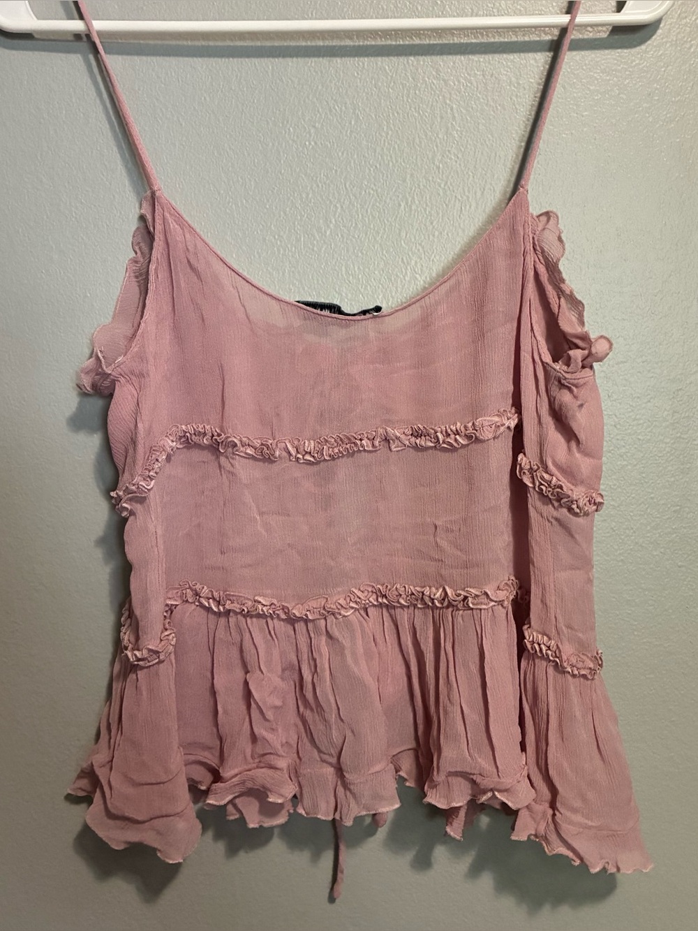 Zara Semi Sheer Ruffle Tie Front Tank Top Size Small Fairycore Coquette Y2K Pink - Picture 6 of 6